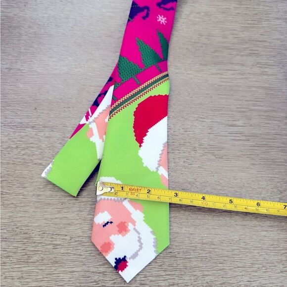Holiday Time Pink Green Santa Pixellated Christmas Holiday Santa Neck Tie - Picture 3 of 3